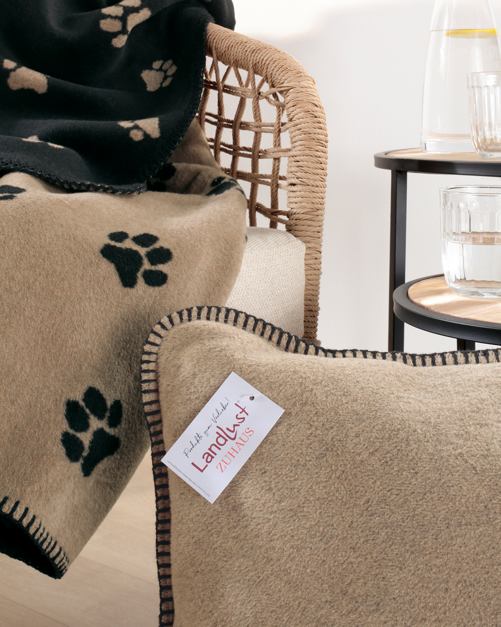 Cawö Wohndecken WE LOVE DOGS 62460 schwarz/beige - 93 - 150x200 cm