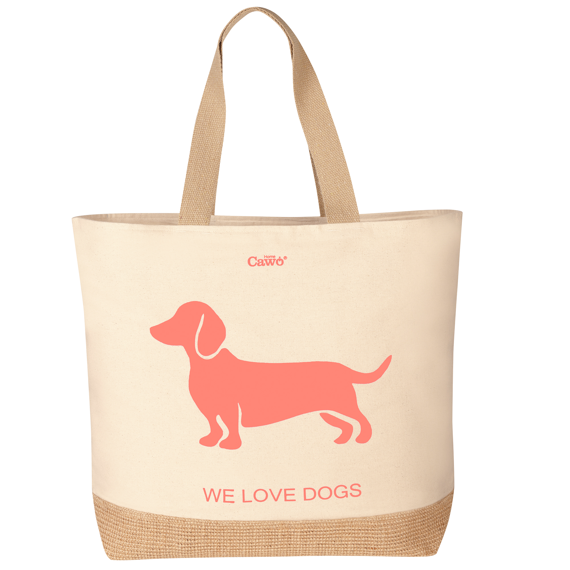 Cawö Home Beachbags WE LOVE DOGS Dogs 55702 natur/pink-orange - 32 - 40x55 cm