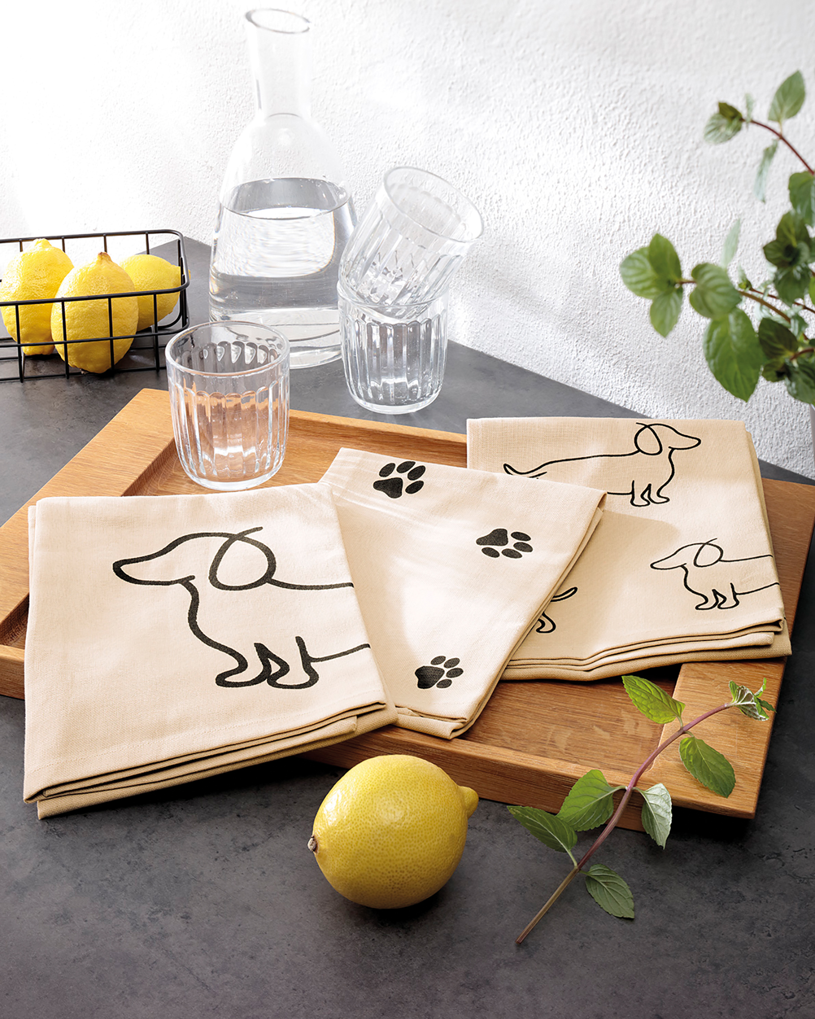Cawö Home Geschirrtücher Cuisine WE LOVE DOGS 6246 schwarz/beige - 93 - 50x70 cm