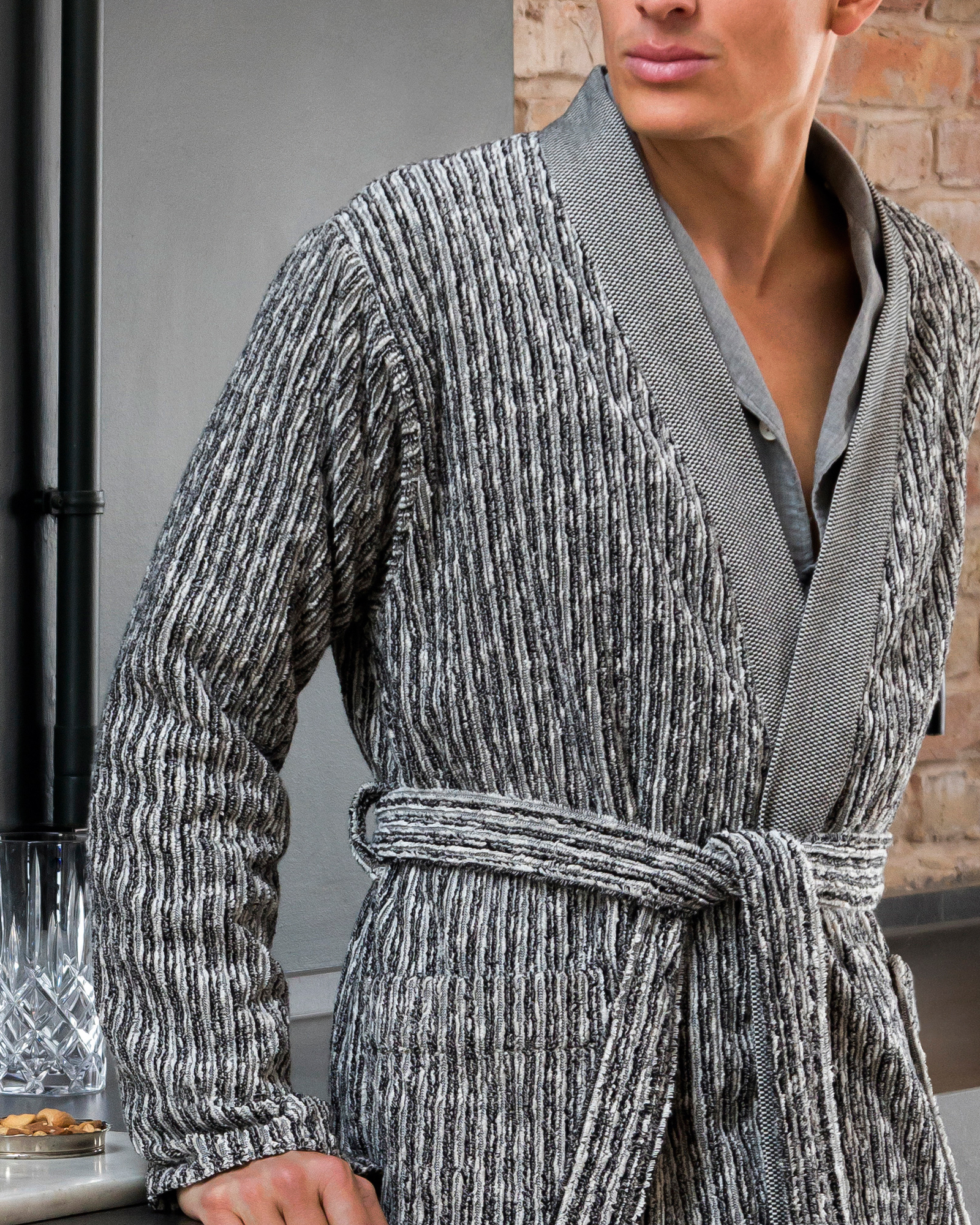 Möve Bademäntel unisex Kimono Brooklyn Pinstripe nature/black - 081